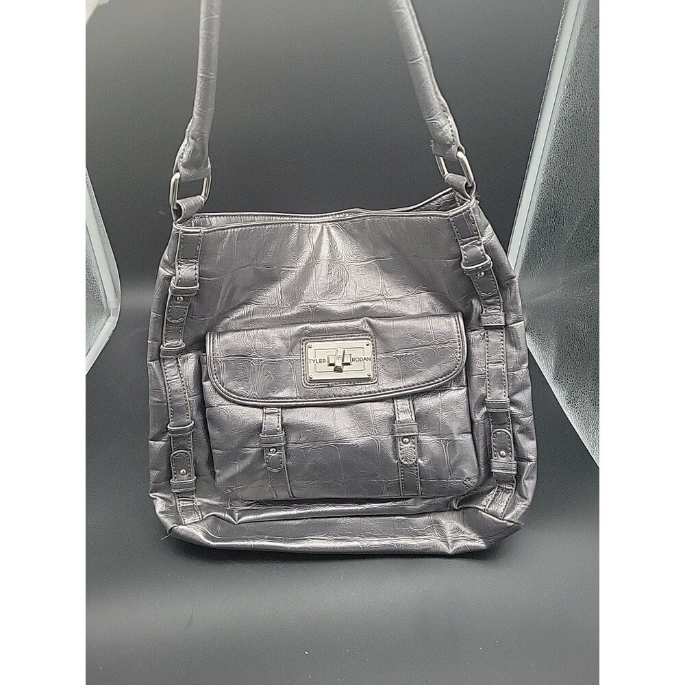 Tyler Rodan Satchel Hand Bag Shoulder Bag Silver Grey Vegan Leather Large